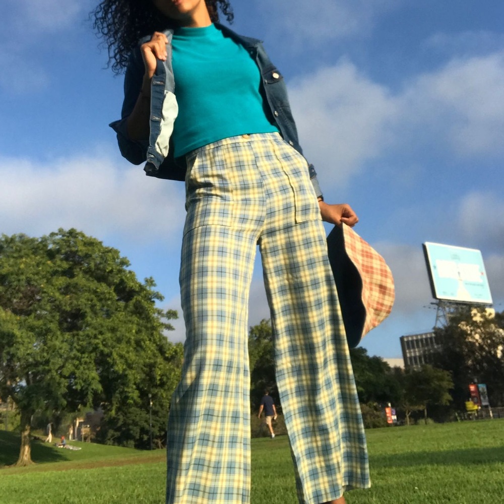 gingham wide leg pants